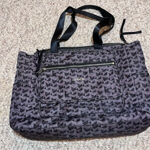 Kipling Camryn Large Nylon Tote Bag Geometric Pattern Grey Black Multi-Pocket Zi